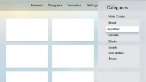 Categories menu Screen
